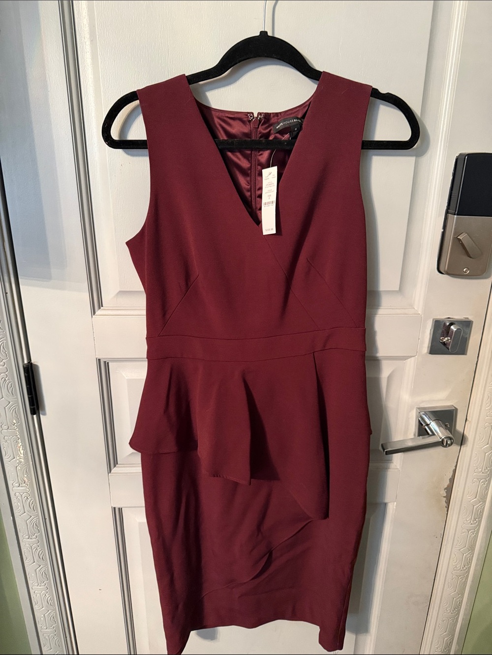 White House Black Market Burgundy V-Neck Peplum Midi Dress